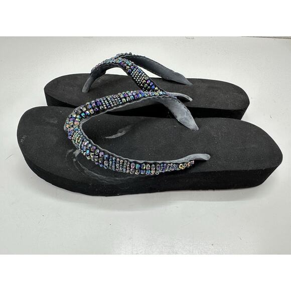 Unbranded Womens Sandals Flip Flops Size Unknown Black Beaded Thong Foam Base - Picture 6 of 10